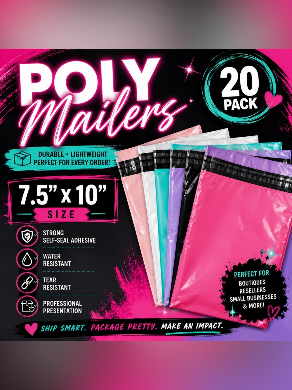 ★ 20 Pack 7.5x10 Poly Mailers Shipping Bags Boutique Packaging